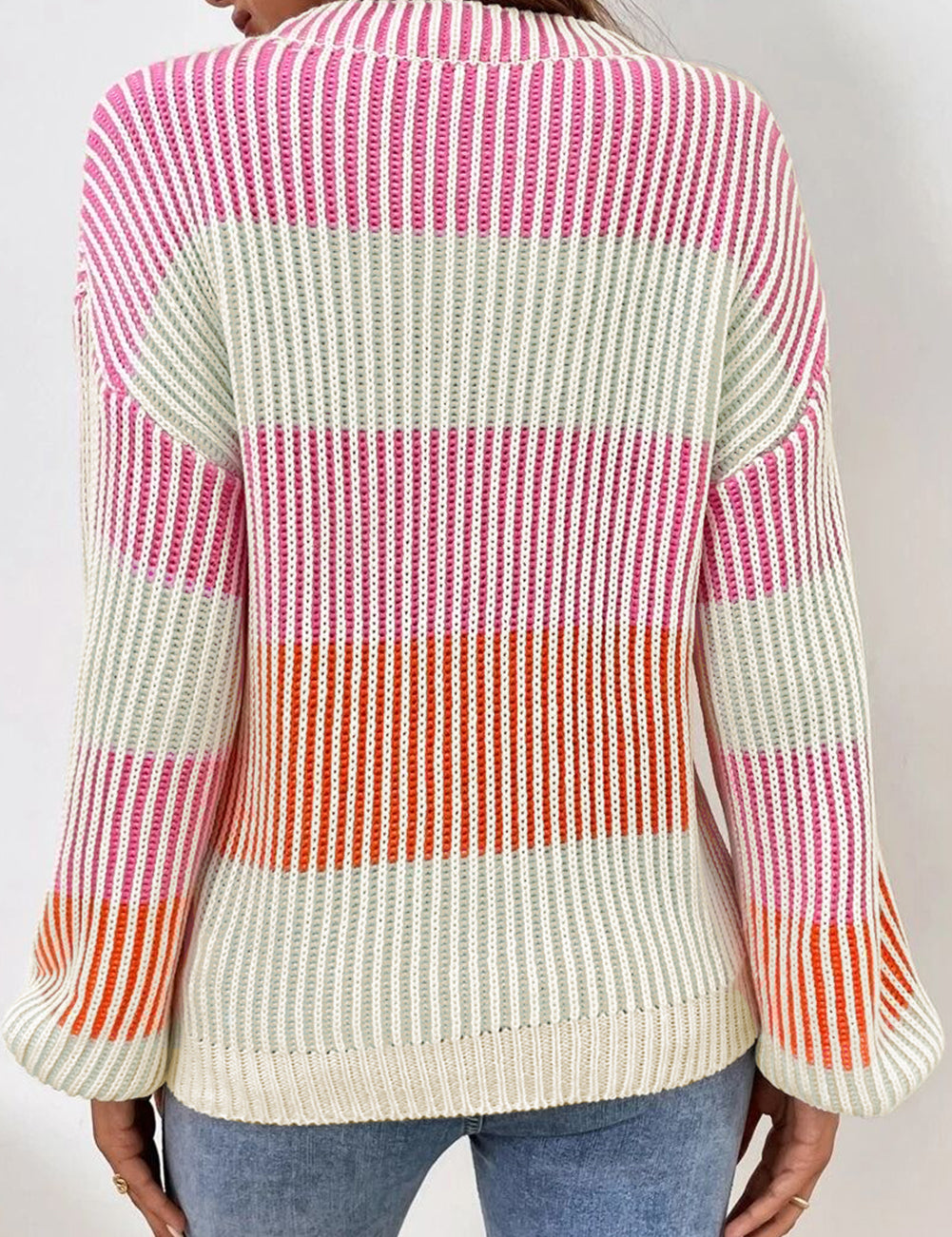 Colorblock Textured Knit Bubble Sleeve Sweater | Sweaters Daverri Fashions