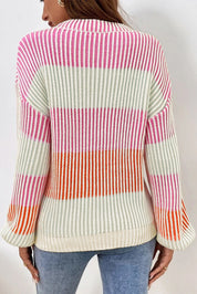 Colorblock Textured Knit Bubble Sleeve Sweater | Sweaters Daverri Fashions