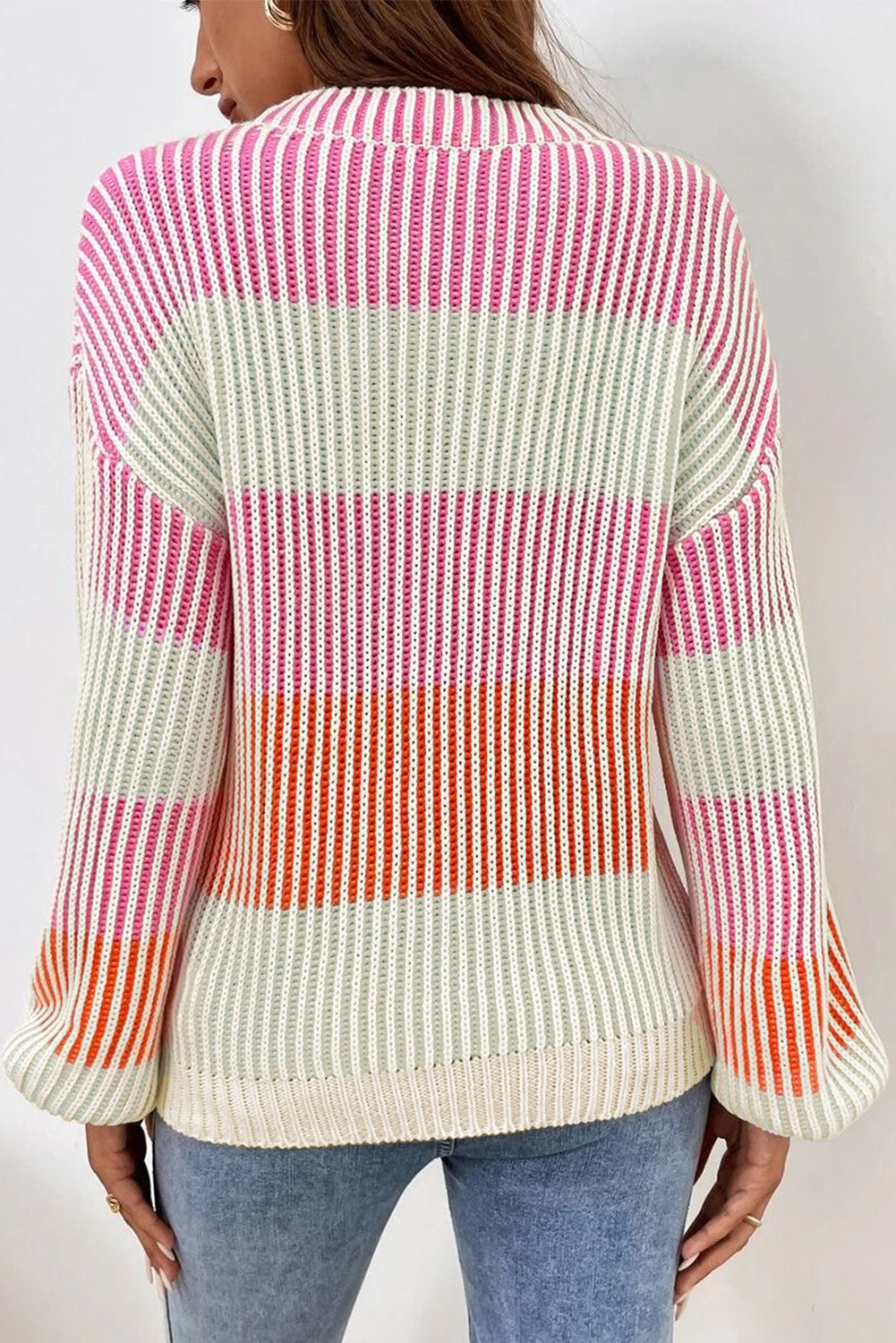 Colorblock Textured Knit Bubble Sleeve Sweater | Sweaters Daverri Fashions