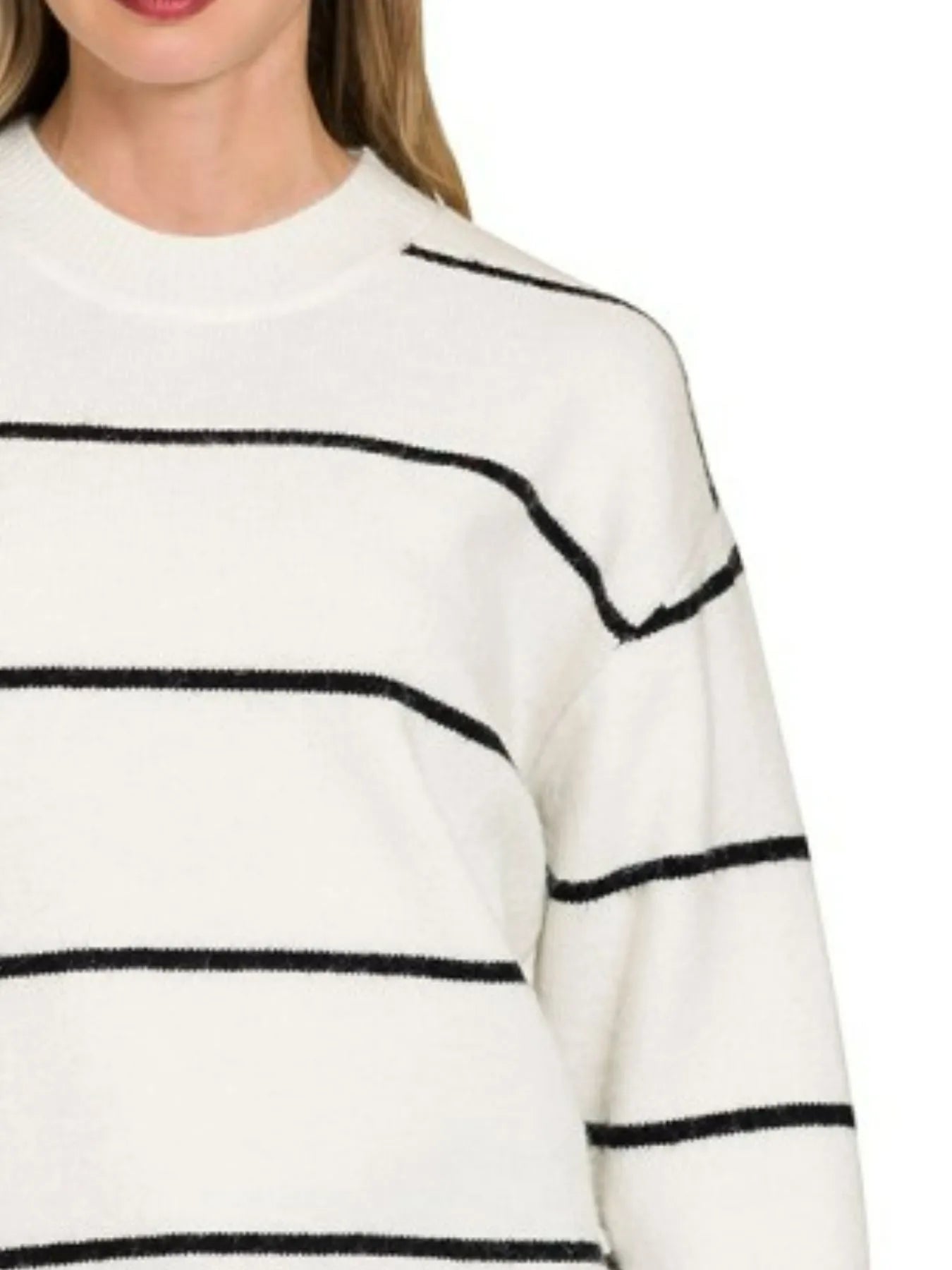 Zenana Round Neck Stripe Sweater Sweaters