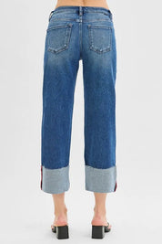 RISEN Full Size Tummy Control Mid Rise Crop Wide Cuffed Jeans Plus Size | Jeans Daverri Fashions