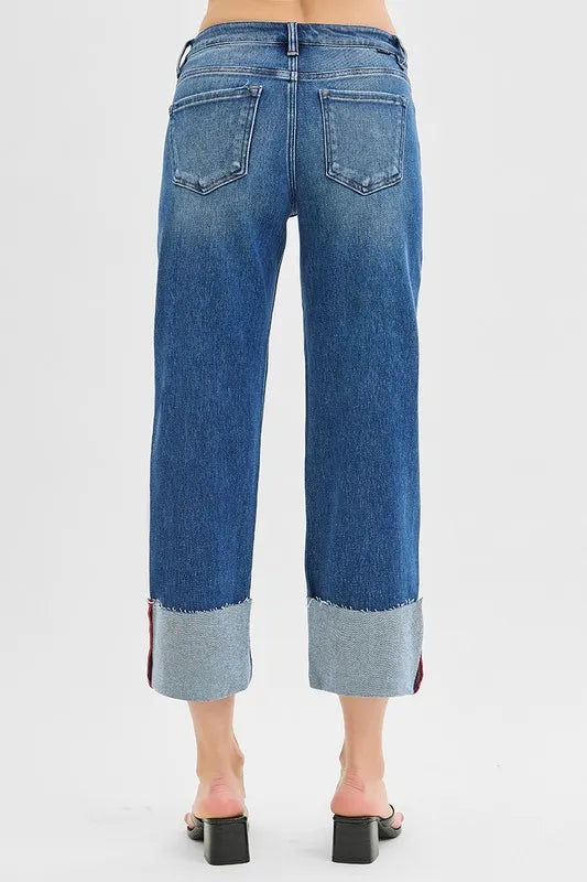 RISEN Full Size Tummy Control Mid Rise Crop Wide Cuffed Jeans Plus Size Jeans