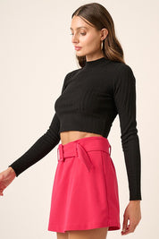 Mittoshop Mock Neck Long Sleeve Crop Knit Top Tops