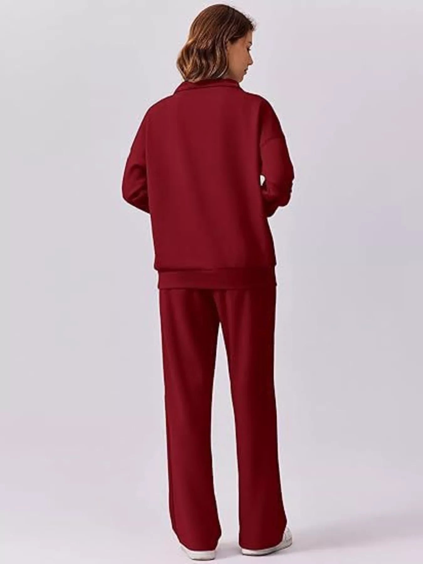 Daverri relaxed fit deep red quarter-zip sweatsuit with ribbed cuffs