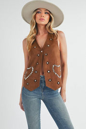 Aemi + Co Heart Rivet Detail Suede Vest Coat | Daverri Fashions