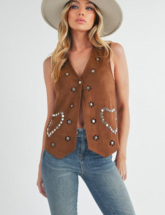 Aemi + Co Heart Rivet Detail Suede Vest Coat | Daverri Fashions