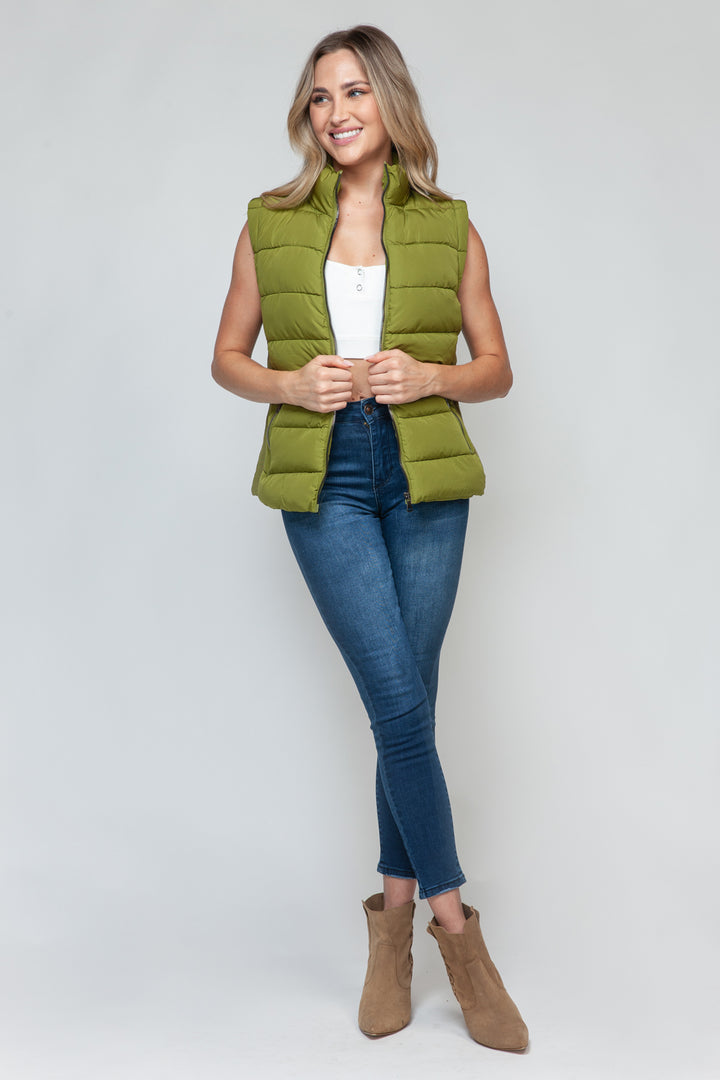 Zip Up Turtleneck Vest with Pockets Tops