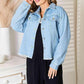 Double Take Dropped Shoulder Raw Hem Denim Jacket - DAVERRI FASHIONS