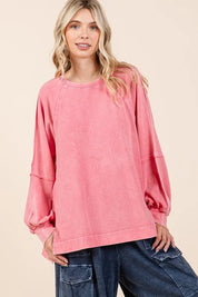 Mittoshop Mineral Wash Raglan Long Sleeve Oversized Top | Tops Daverri Fashions