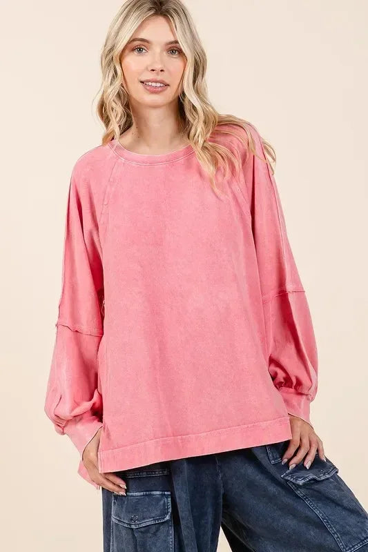 Mittoshop Mineral Wash Raglan Long Sleeve Oversized Top - DAVERRI FASHIONS