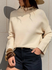 Apricot Mock Neck Drop Shoulder Knit Top | Knit Tops Daverri Fashions