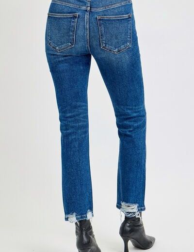 RISEN Full Size High Rise Distressed Crop Straight Jeans