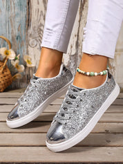 Sequin Lace Up Sneakers | Sneakers Daverri Fashions
