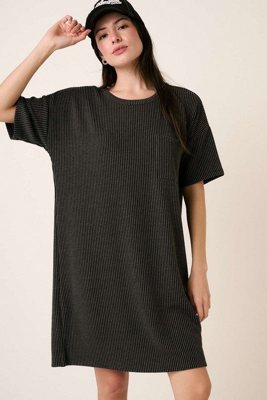 Mittoshop Urban Rib Knit Short Sleeve Tee Dress Charcoal