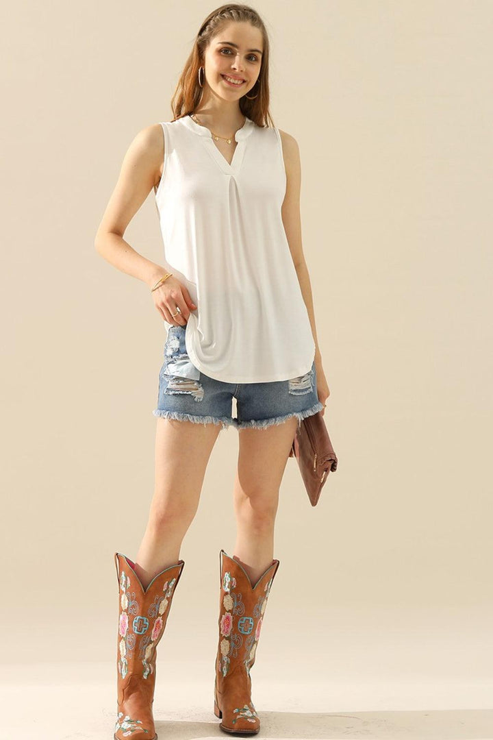 Ninexis Full Size Notched Sleeveless Top Sleeveless Tops