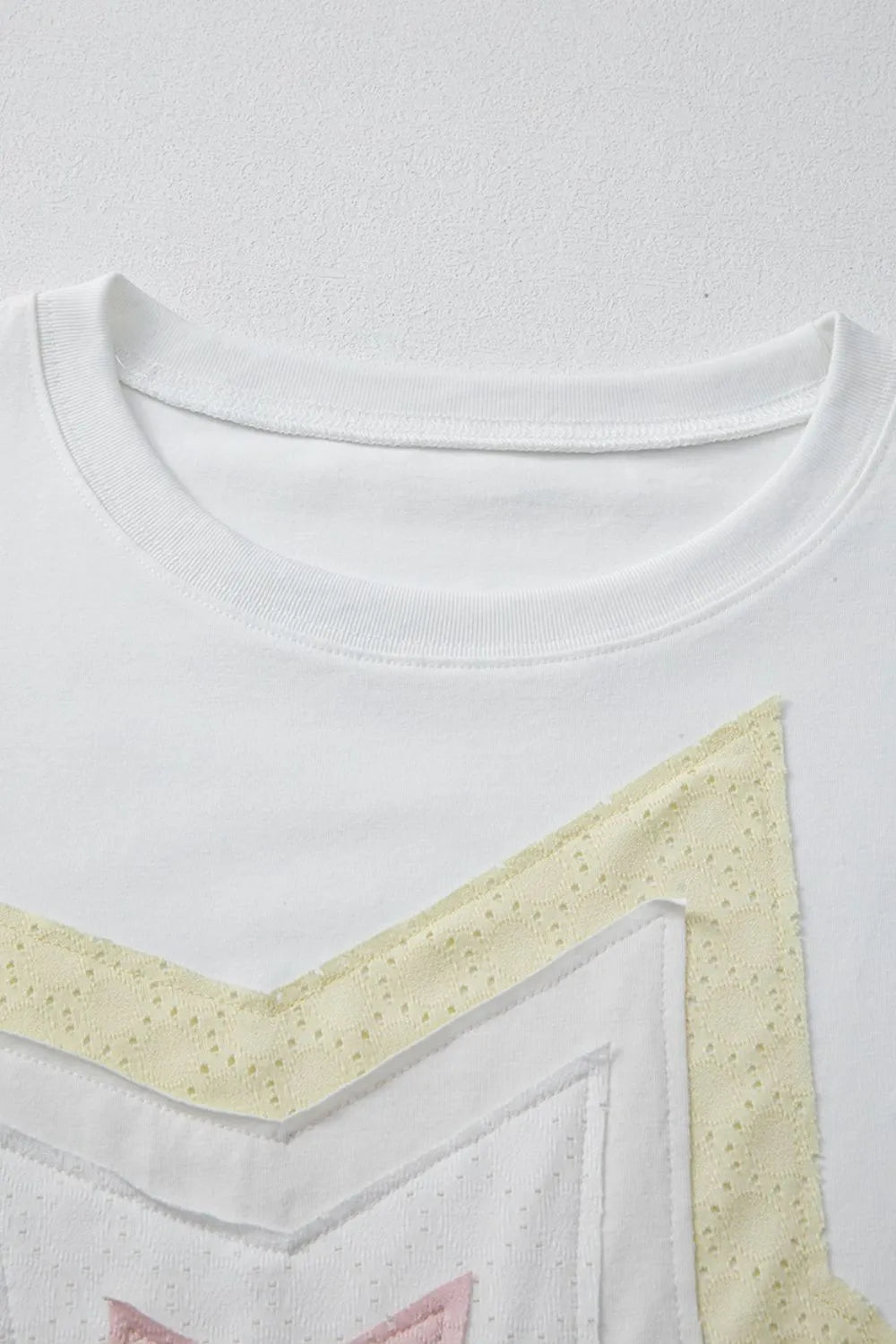 White cotton Star Layered Patched graphic drop shoulder tee with yellow mesh accents