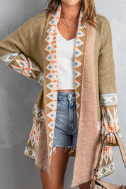 Geometric Open Front Long Sleeve Cardigan | Cardigans Daverri Fashions