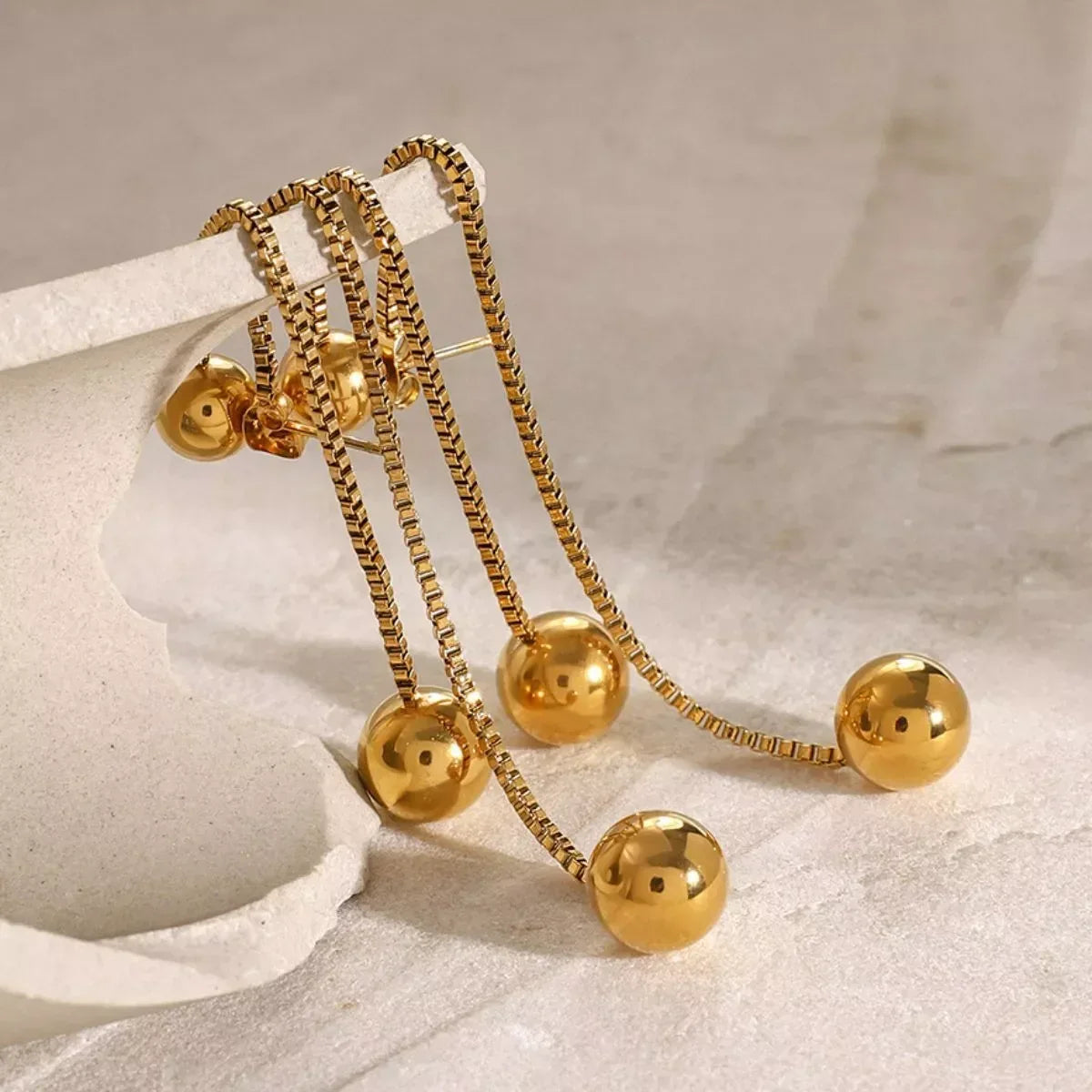 18K Gold-Plated Ball Drop Earrings - DAVERRI FASHIONS
