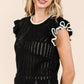 Mittoshop Openwork Contrast Trim Ruffled Cap Sleeve Knit Top Tops