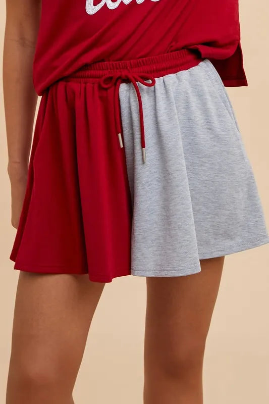 Annie Wear Color Block French Terry Flare Shorts CRIMSON GREY