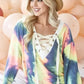 BiBi Tie Dye Deep V-Neck Top with Lace Up Front - DAVERRI FASHIONS