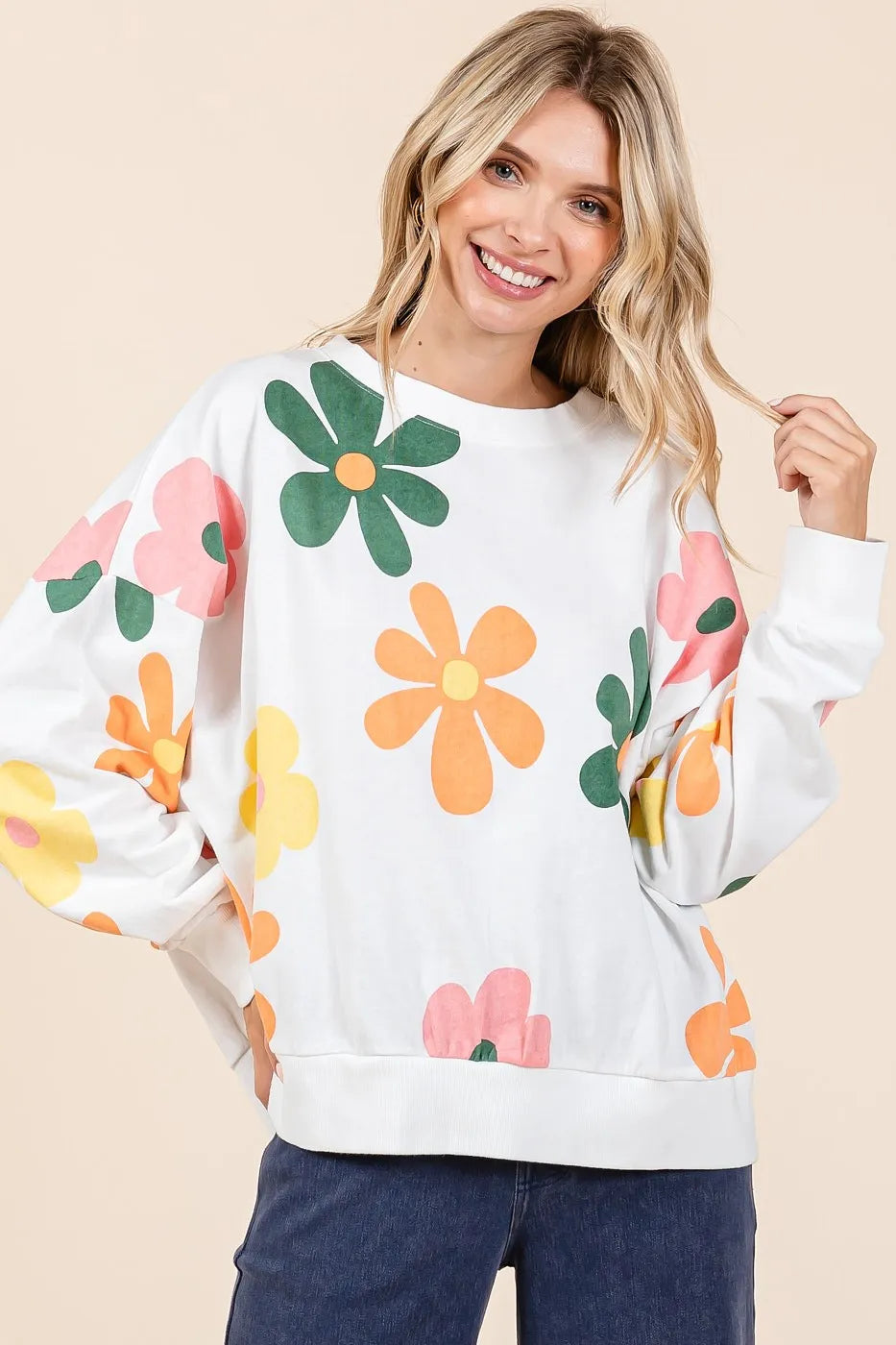 Mittoshop Mineral Wash Flower Print French Terry Sweatshirt OFF WHITE Sweatshirts