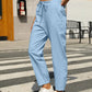 Light blue Daverri Fashions cotton linen jogger pants with drawstring