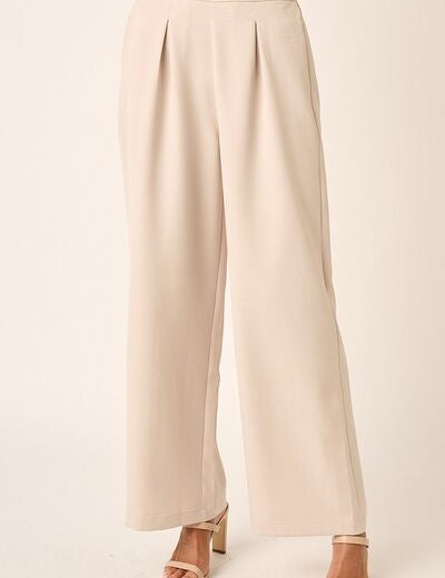 Mittoshop Inverted Pleat Detail Wide Leg Pants Sand Bottoms