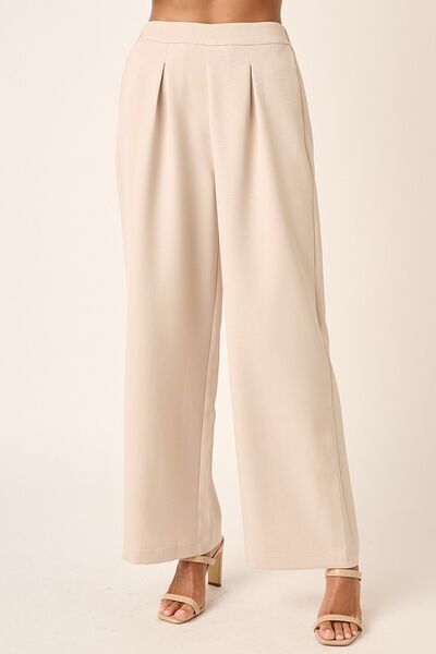 Mittoshop Inverted Pleat Detail Wide Leg Pants Sand Sand Pants