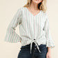 And The Why Stripe Tie Knot Front Bell Sleeve Top - DAVERRI FASHIONS