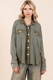 Mittoshop Mineral Washed Plaid Button Down Shacket Tops