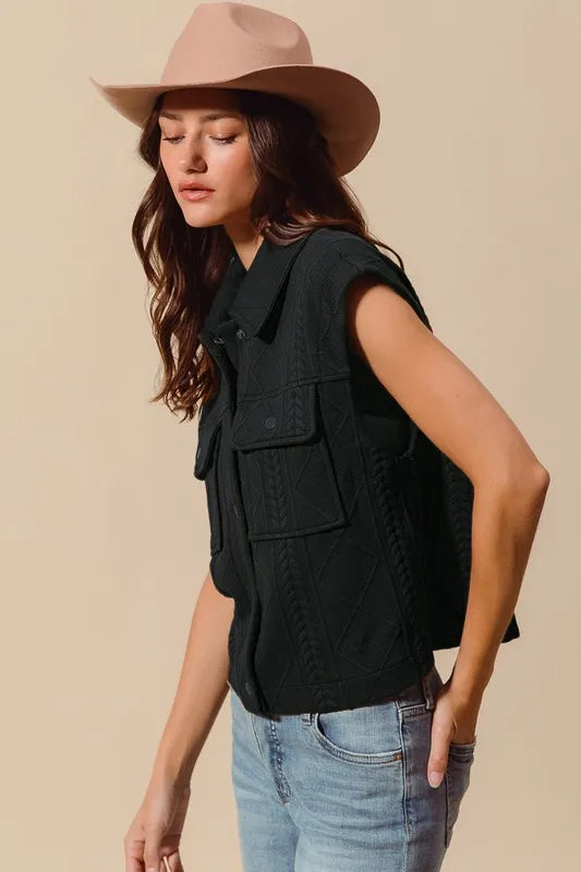 SO ME Cable Quilting Stitch Button Up Knit Vest Vests