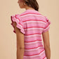 Annie Wear Multi Stripe Ruffle Sleeve Textured Knit Top