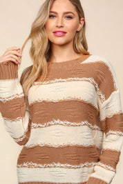 Haptics Striped Contrast Distressed Sweater | Sweaters Daverri Fashions