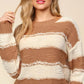 Haptics Striped Contrast Distressed Sweater - DAVERRI FASHIONS