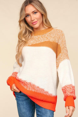Haptics Color Block Long Sleeve Sweater - DAVERRI FASHIONS