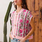 SO ME Button Front Floral and Stripe Knitted Sweater Vest