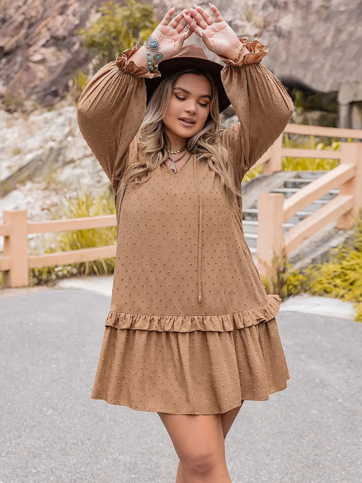 Plus Size Dot Flounce Sleeve Mini Dress | Mini Dresses Daverri Fashions