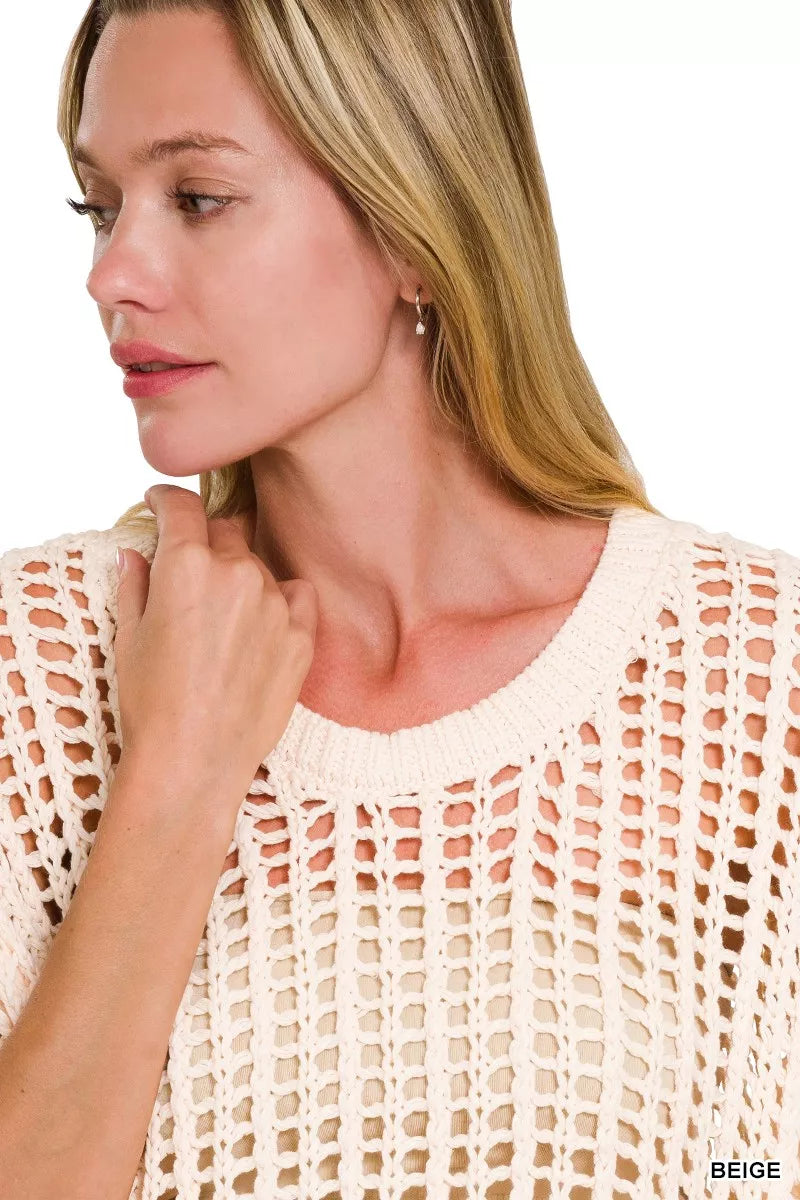 Zenana Fish Net Short Sleeve Crochet Knit Cover Up | Daverri Fashions