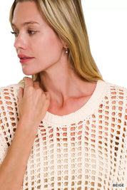 Zenana Fish Net Short Sleeve Crochet Knit Cover Up | Daverri Fashions