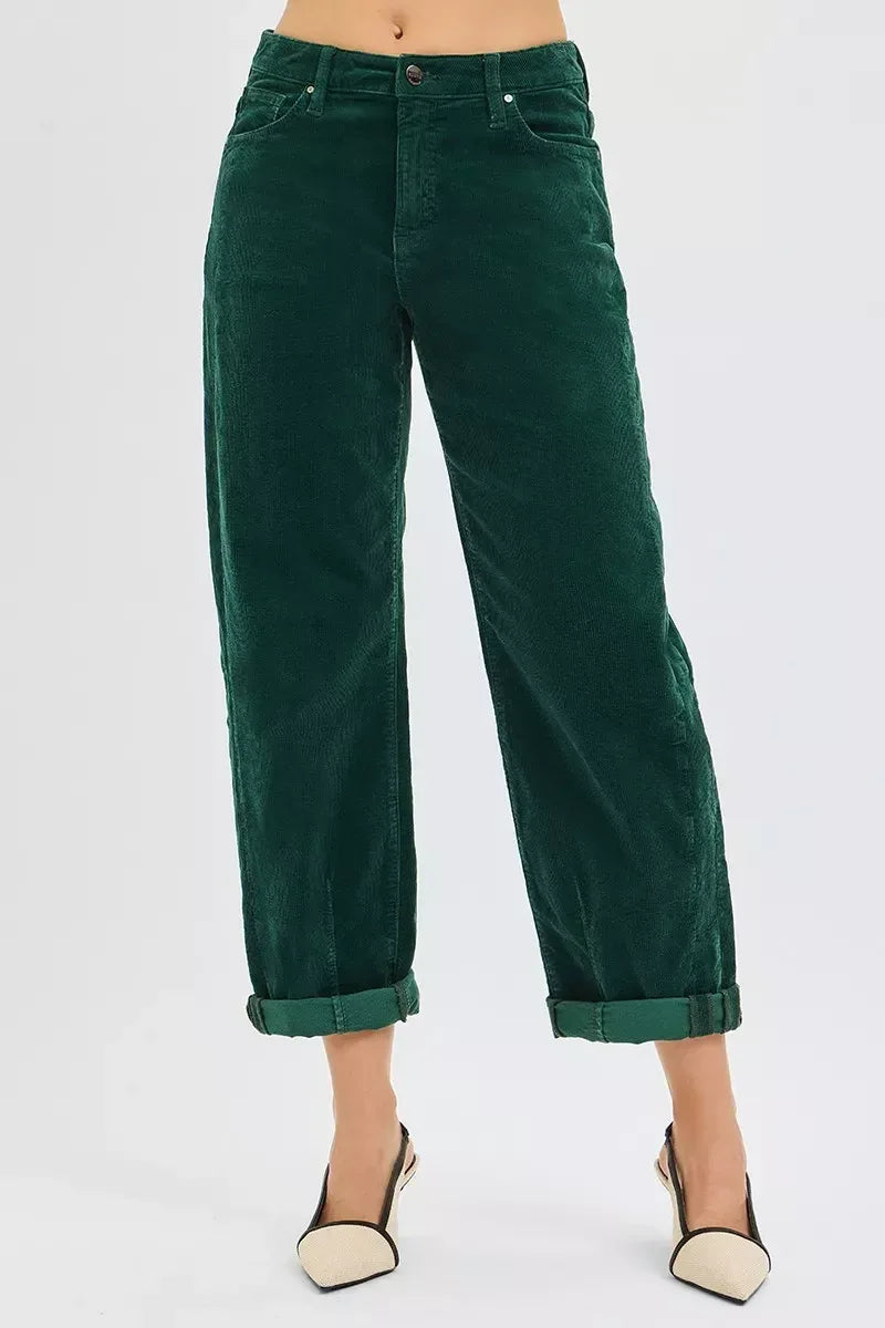 RISEN High Rise Crop Barrel Cordurory Pants - DAVERRI FASHIONS