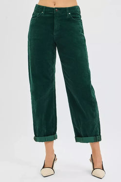 RISEN High Rise Crop Barrel Cordurory Pants - DAVERRI FASHIONS