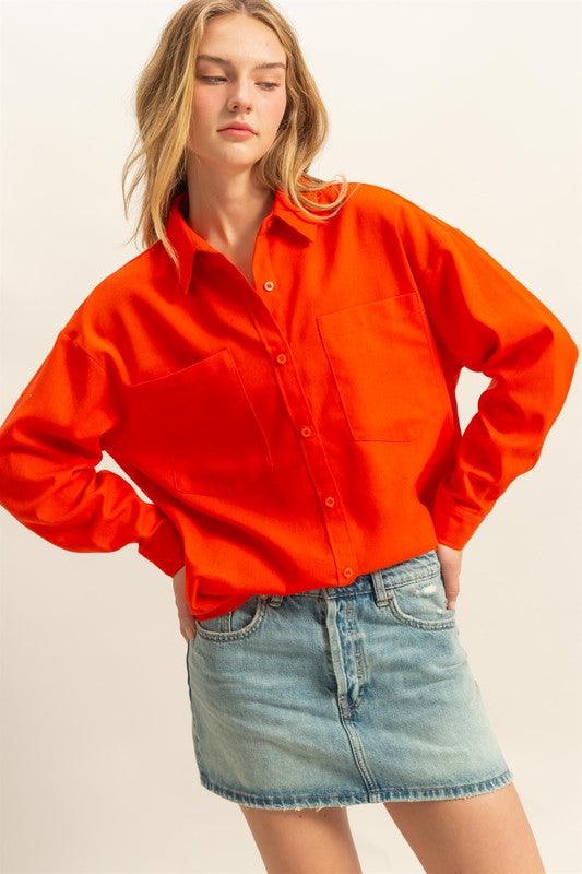 HYFVE Sand Washed Relaxed Long Sleeve Shirt Red Shirts