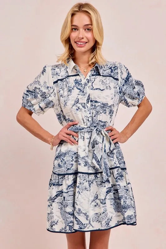 BiBi Woven Printed Tiered Dress Mini Dresses