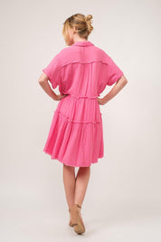 And The Why Full Size Raw Edge Washed Tiered Shirt Dress | Daverri Fashions