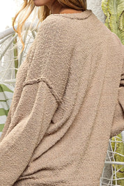 BiBi Raw Edged Popcorn Texture V-neck Sweater | Sweaters Daverri Fashions