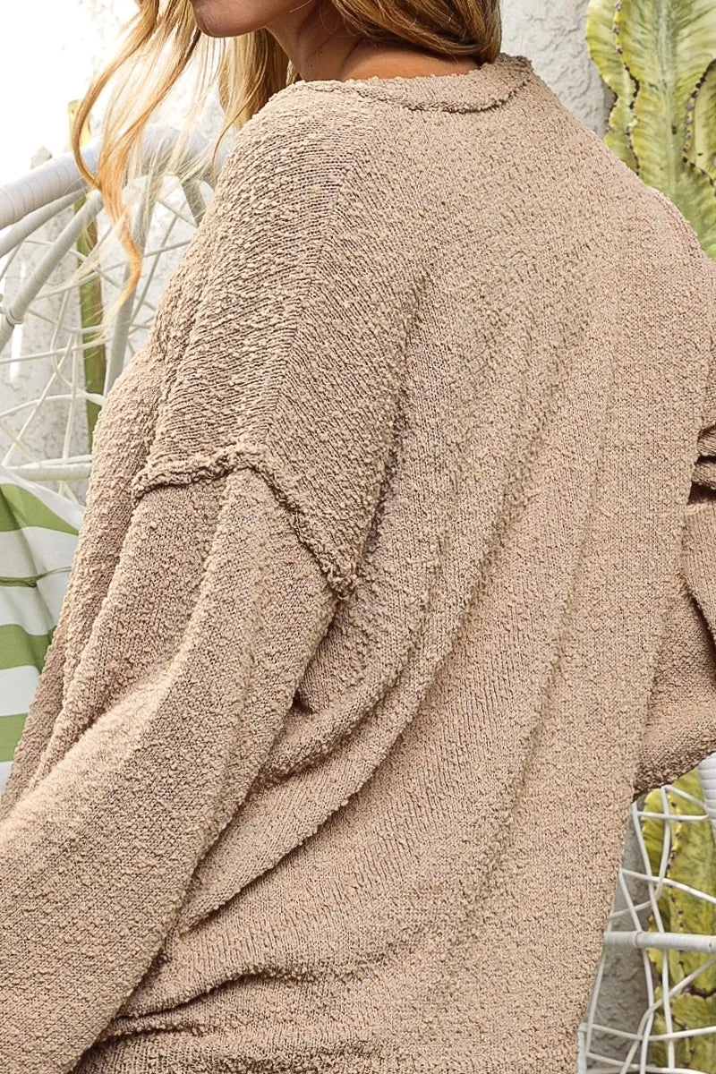 BiBi Raw Edged Popcorn Texture V-neck Sweater Sweaters
