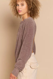 POL Round Neck Backless Sweater with Ribbed Edge | Sweaters Daverri Fashions