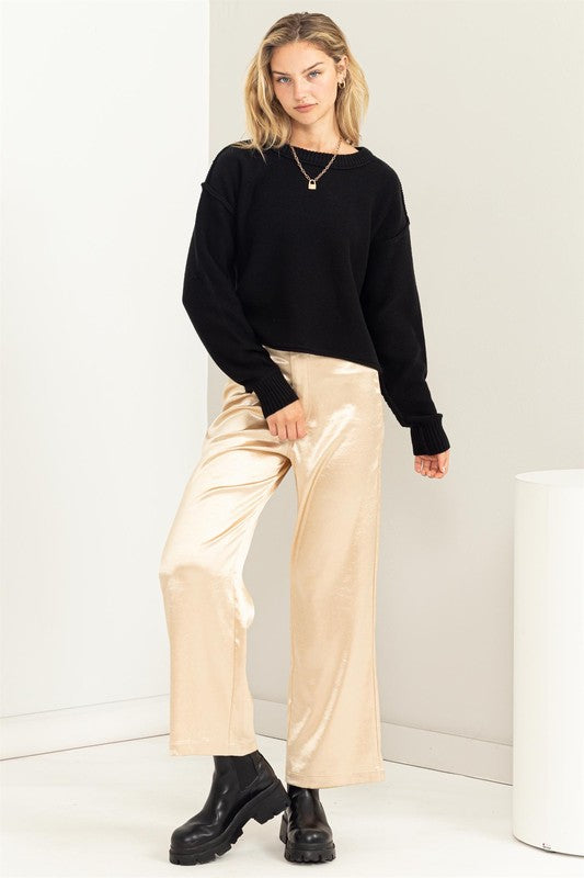 Cropped Hem Exposed Seam Sweater Tops