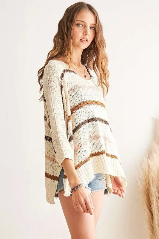 ADORA Multi Color Strip Sweater Plus Size - DAVERRI FASHIONS